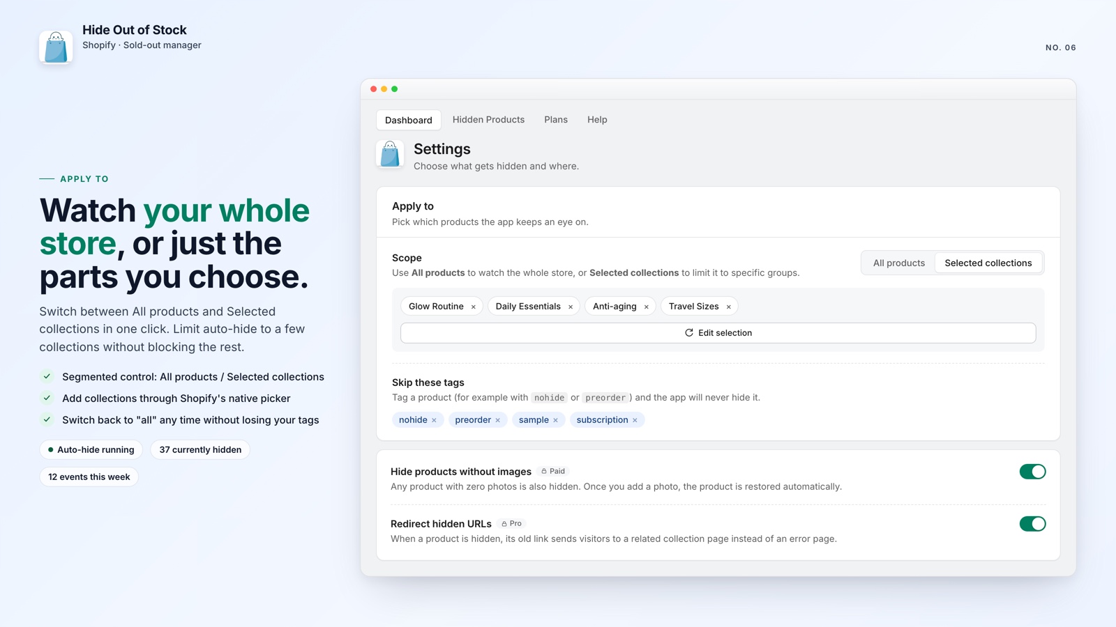 Scoping out-of-stock hiding to specific Shopify collections
