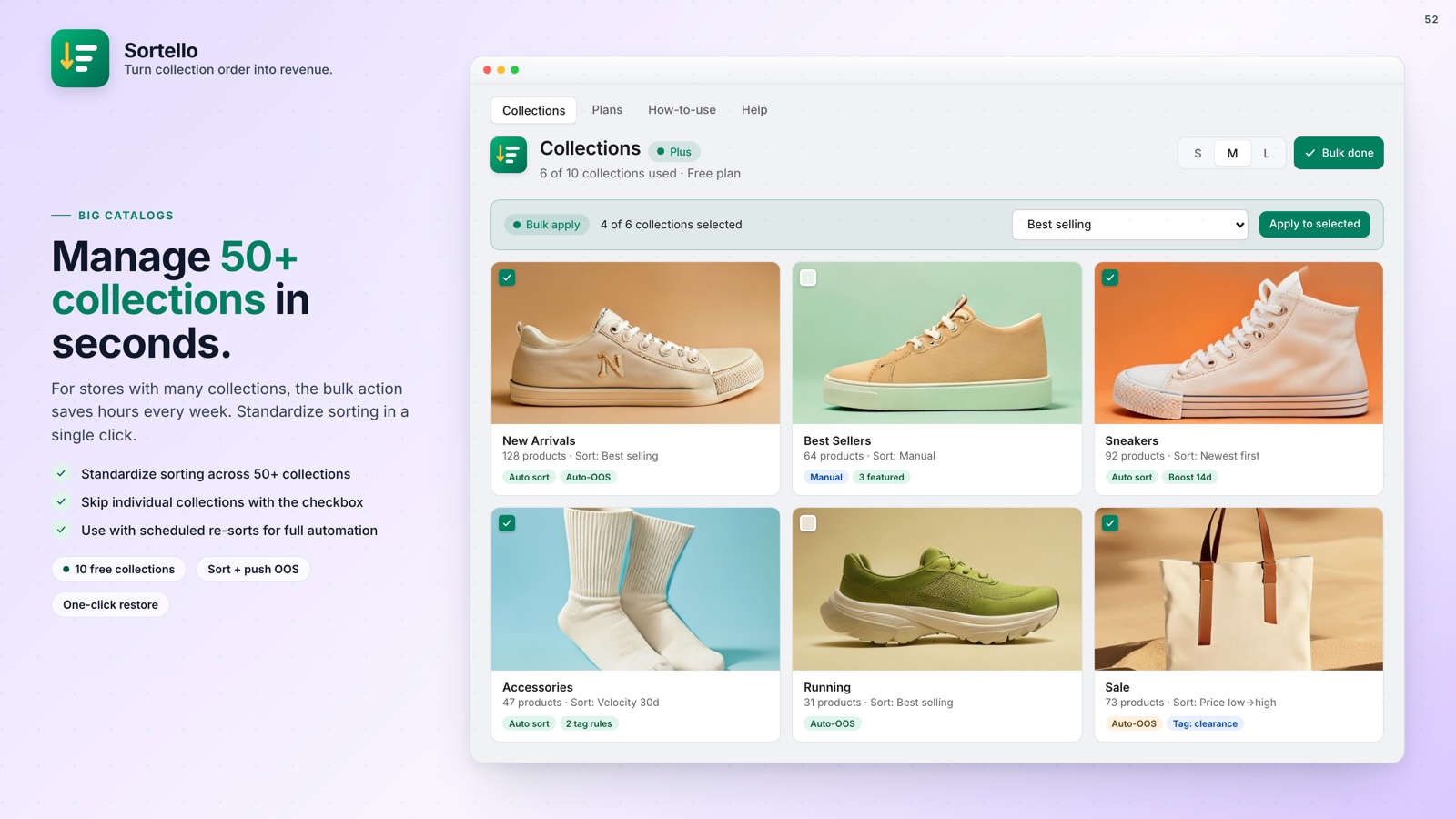 Bulk-applying one sort across many Shopify collections at once with Sortello