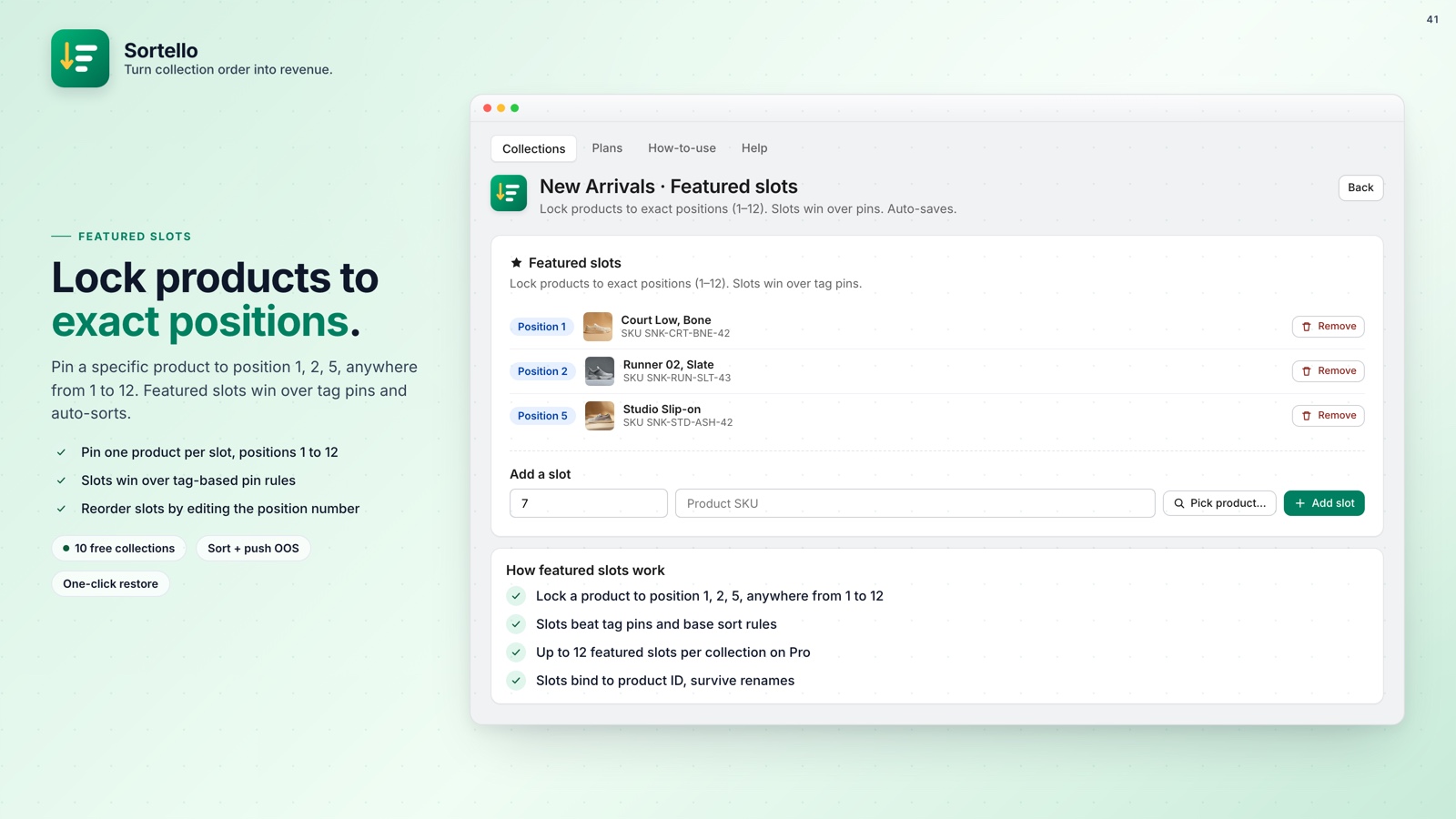 Locking products to exact storefront positions with Sortello featured slots